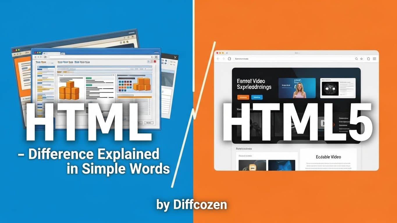 HTML vs HTML5 — Difference Explained in Simple Words by Diffcozen